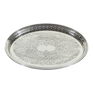Small Vintage Oval Silver Tray For Sale