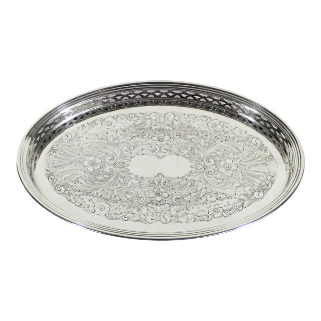 Small Vintage Oval Silver Tray For Sale