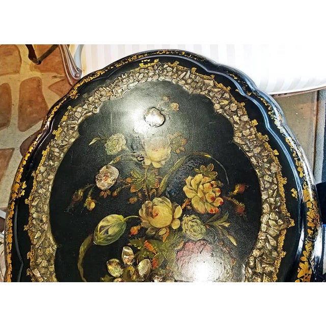 1900s Paper Mache' Tilt Top Tea Table For Sale - Image 4 of 8