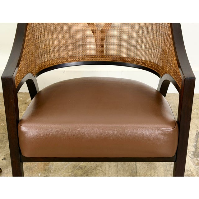 Mid-Century Modern Edward Wormley for Dunbar Y Back Captains Chairs - Mid Century Rosewood + Leather + Cane For Sale - Image 3 of 12