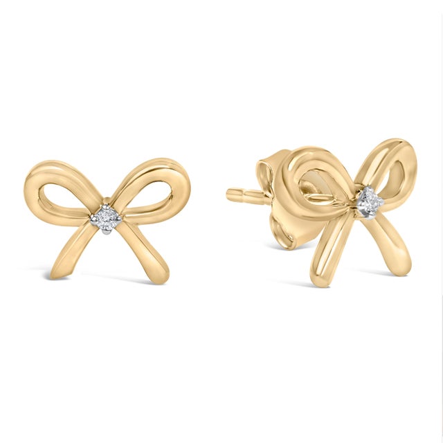 Contemporary Gold Vermeil Diamond Accent Bow Earrings, Pair For Sale - Image 3 of 4
