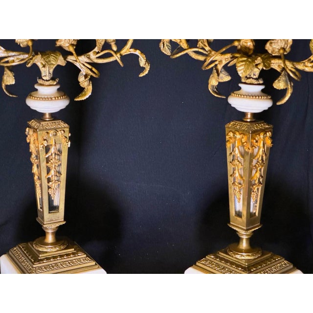 19th C French Louis XVI Bronze Crystal Clock Set 3Pc For Sale - Image 14 of 17