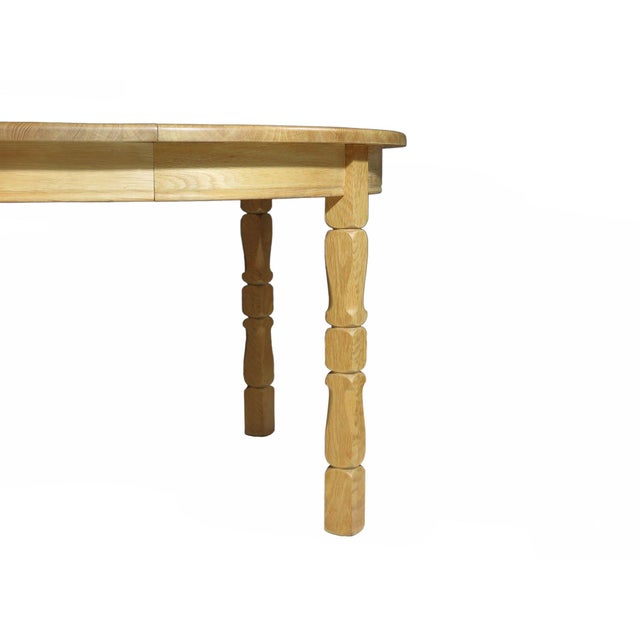 Wood Mid 20th Century Attributed to Henning Kjærnulf Scandinavian Solid White Oak Round Dining Table With Leaves For Sale - Image 7 of 12