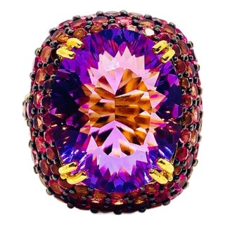 Bochic “Orient” Vintage Natural Ruby & Amethyst Ring Set In 18 K Gold & Silver For Sale