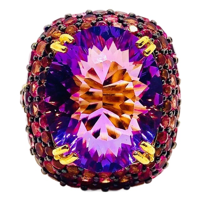 Bochic “Orient” Vintage Natural Ruby & Amethyst Ring Set In 18 K Gold & Silver For Sale