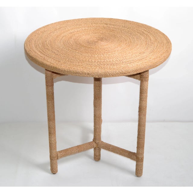 Mario Lopez Torres Style Round Rope Coffee Table on Geometric Base for Palecek For Sale - Image 12 of 13