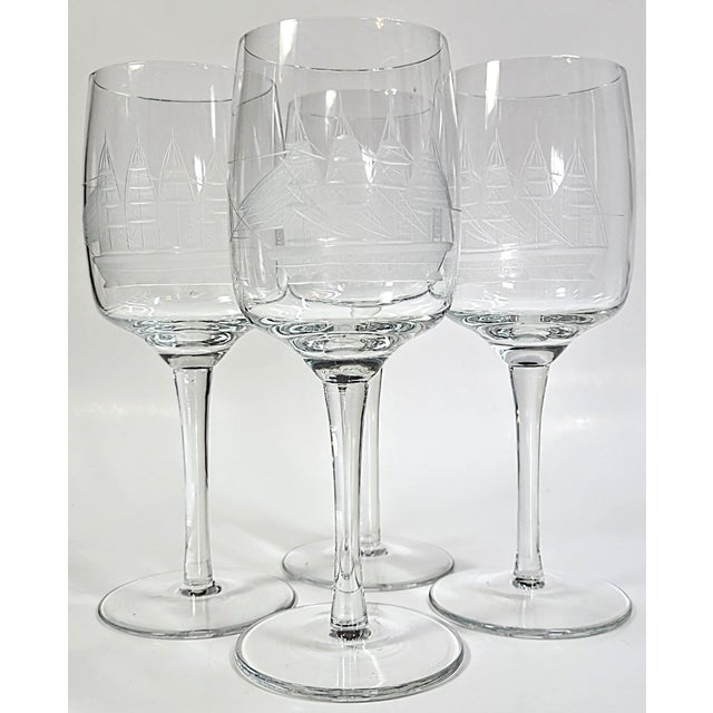 Hand Cut Clipper Ship Goblets- Set of Four For Sale - Image 12 of 12