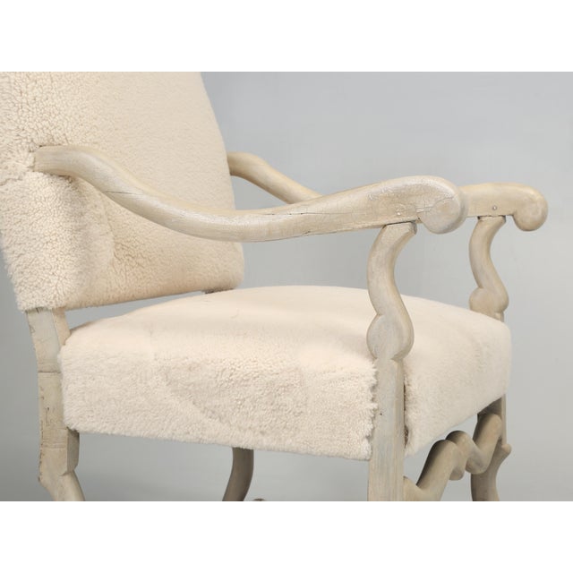 French Antique French Shearling Upholstered Armchair, Restored For Sale - Image 3 of 12