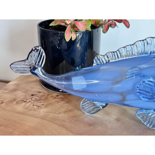 1960s Vintage Altaglass Blue Hand Blown 10” Glass Fish Sculpture For Sale - Image 5 of 12