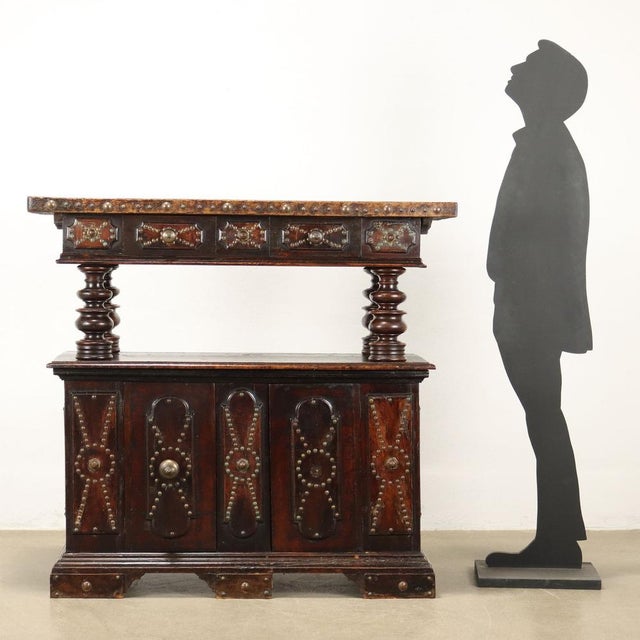 Sideboard with walnut stand in Emilian baroque style made with ancient woods, Italy, early 20th century. Removable top,...