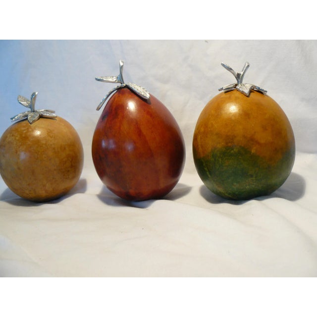 1980s Decorative Gourds With Cast Aluminum Leaves - Set of 3 For Sale - Image 4 of 12