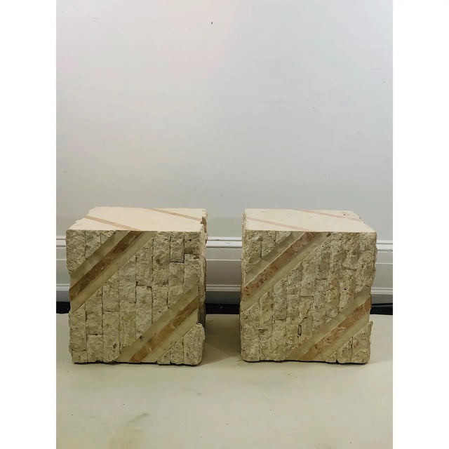 Modern Maitland Smith Tessellated Mixed Stone Cube Tables . For Sale - Image 11 of 12