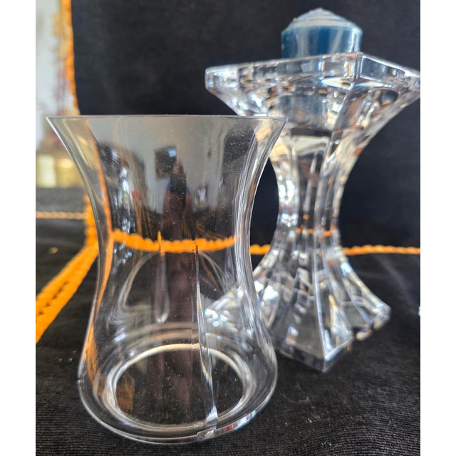 Metal A Pair of 24% Lead Crystal Candleholders (Slovenia) For Sale - Image 7 of 9