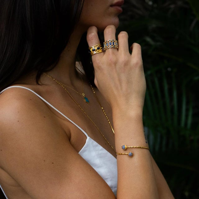 Sapphire Grace Adjustable Gold Cuff Bracelet For Sale - Image 4 of 8