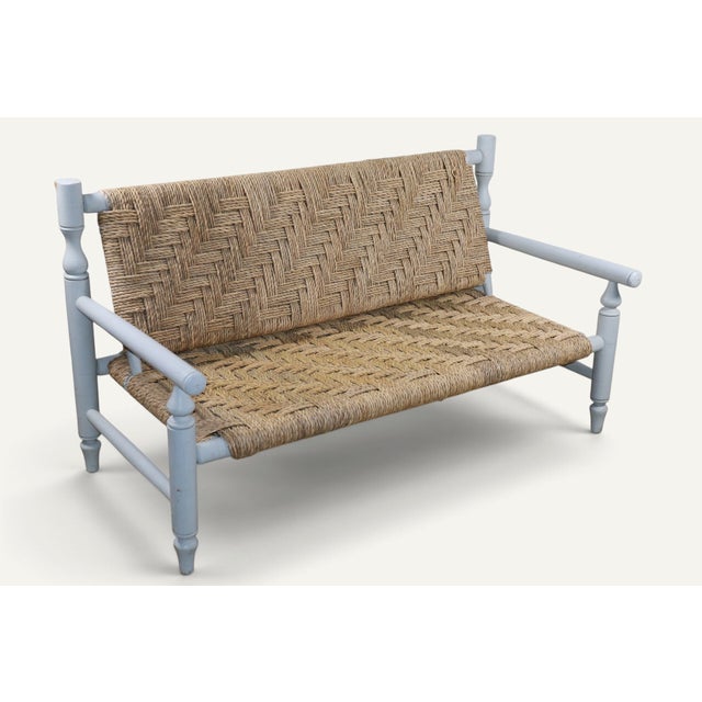 Wood Vintage Bench in Braided Rope and Painted Wood, 1950s For Sale - Image 7 of 18