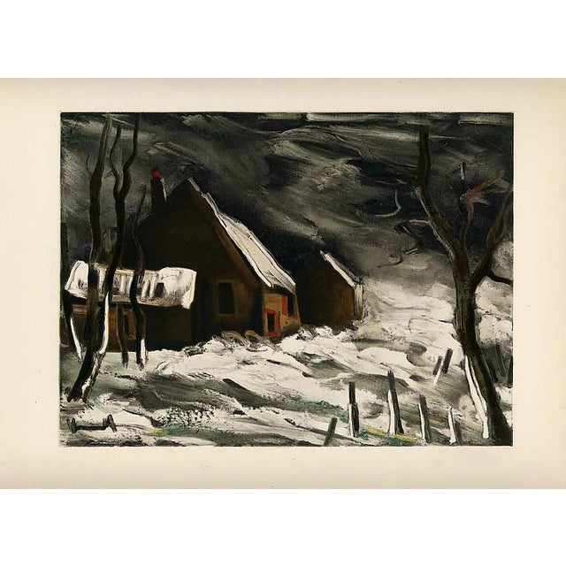 Modern 1958 Vlaminck Lithograph 42 La Maladrerie Under Snow For Sale - Image 3 of 3