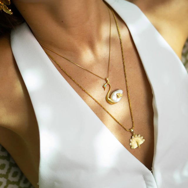 Celestial Feather White Enamel Necklace For Sale In Miami - Image 6 of 8