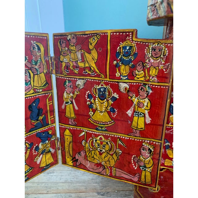 Paint Antique Indian Hand-Painted Red Lacquer Wedding Box For Sale - Image 7 of 13