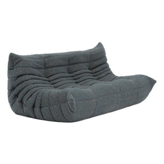 Vintage Ligne Roset Togo 3-Seater in Baltic Navy Bouclé - Authentic & Restored For Sale