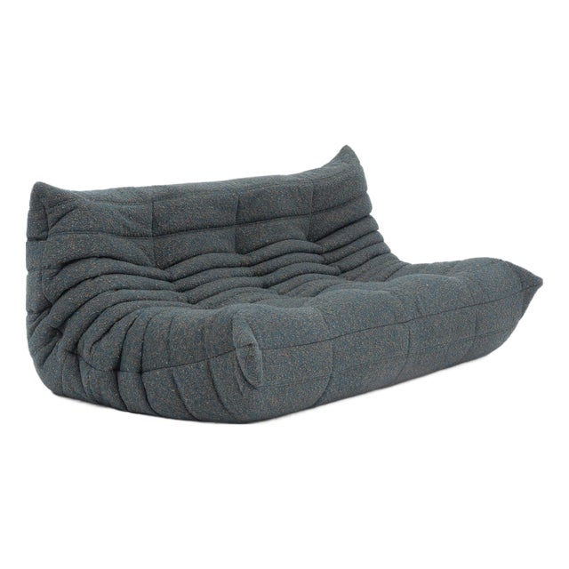 Vintage Ligne Roset Togo 3-Seater in Baltic Navy Bouclé - Authentic & Restored For Sale