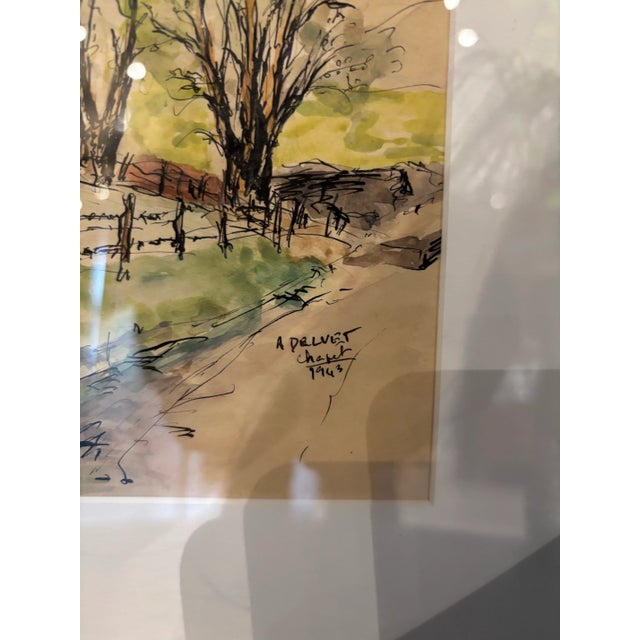 French Provincial Vintage French Watercolor Drawing 1942 For Sale - Image 3 of 5