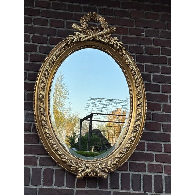 1960 French Louis XVI Gold Beech Oval Wall Mirror 1pc For Sale - Image 6 of 18