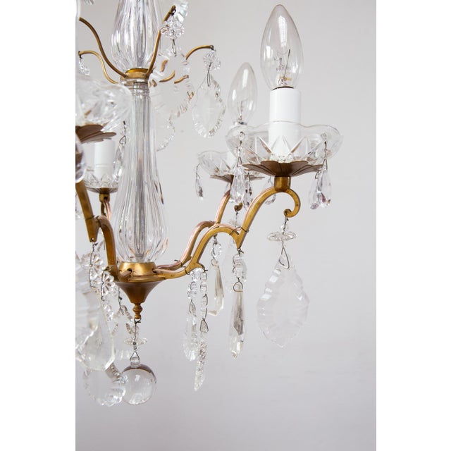 Metal French Bronze Chandelier with Crystals, 1950s For Sale - Image 7 of 9