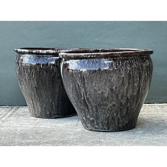 Vintage Glazed Ceramic Planters - Pair For Sale - Image 4 of 12