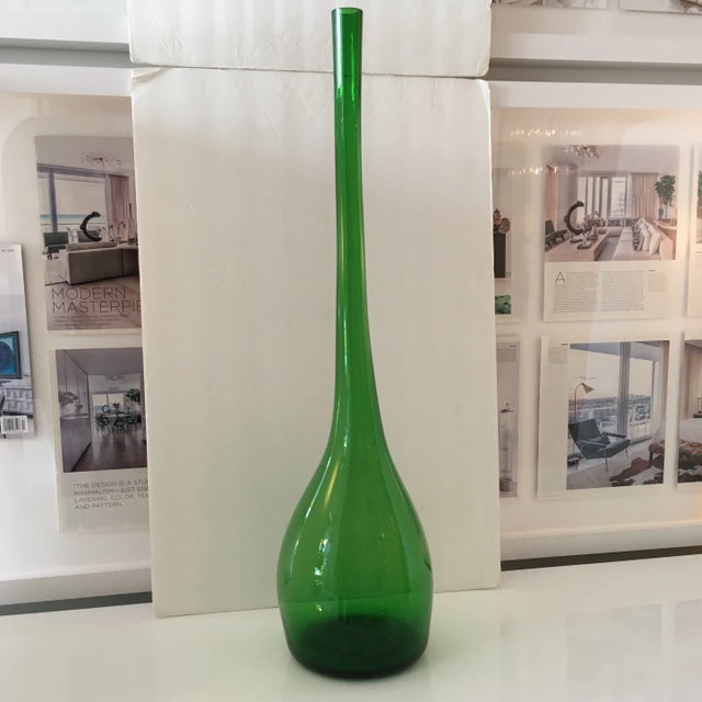 Green Antique Early 20th Century Translucent Green Long - Neck Hand - Blown Bottle For Sale - Image 8 of 10