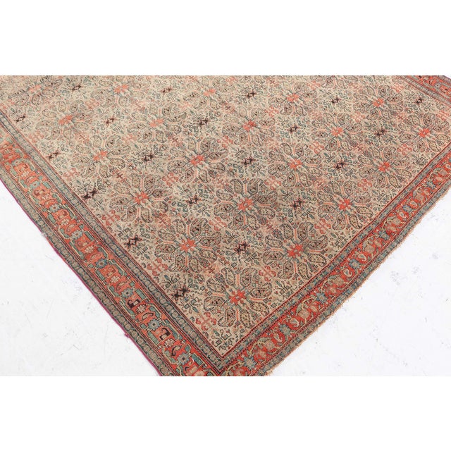 Persian Authentic 19th Century Persian Senneh Botanic Blue Red Beige Handmade Wool Rug For Sale - Image 3 of 6