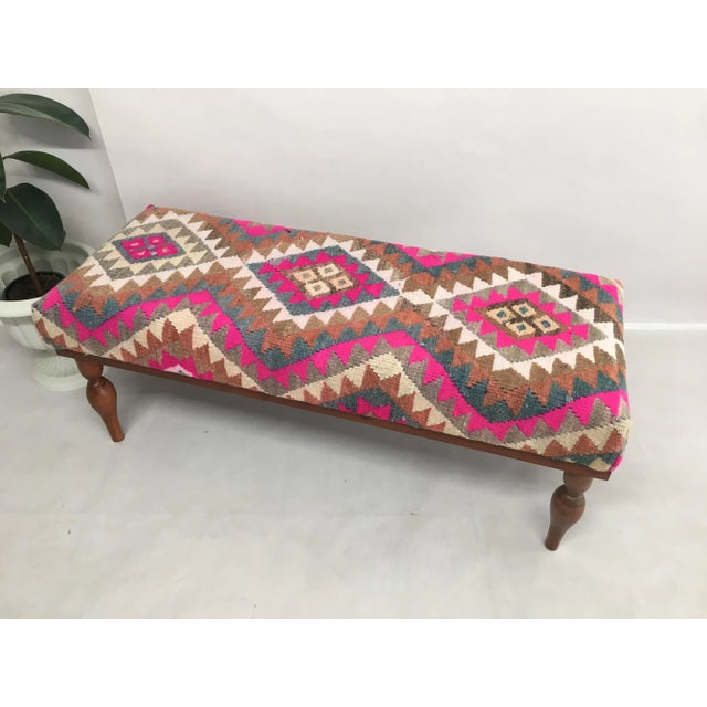 Traditional Herki Kilim Covered Bench For Sale - Image 3 of 6