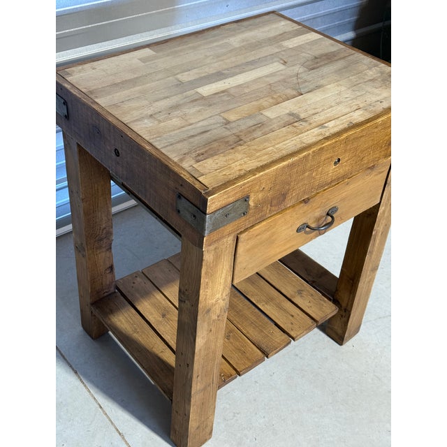 Butcher Block Table With Drawer Built With Antique Wood From England For Sale - Image 10 of 18
