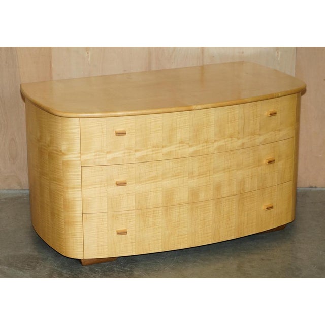 Hand made in England Baxter & Lee Satin Birch Bow Fronted chest of drawers with matching side table cupboards. These are...