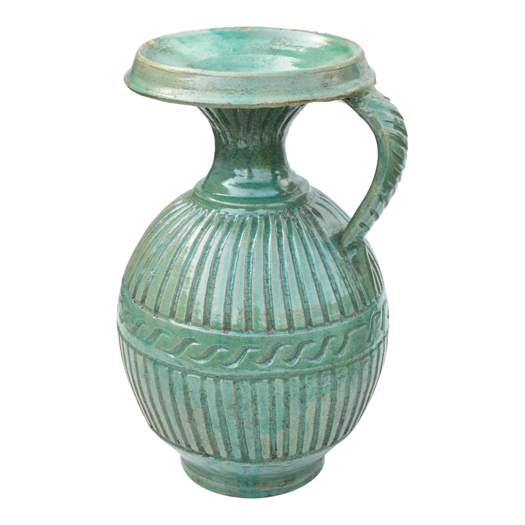 Antique Moroccan Teal Green Ceramic Vase | Chairish