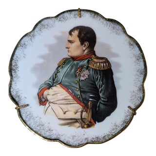 Vintage Limoges Castel Miniature Napoleon I Portrait Plate With Brass Display Hanger For Sale