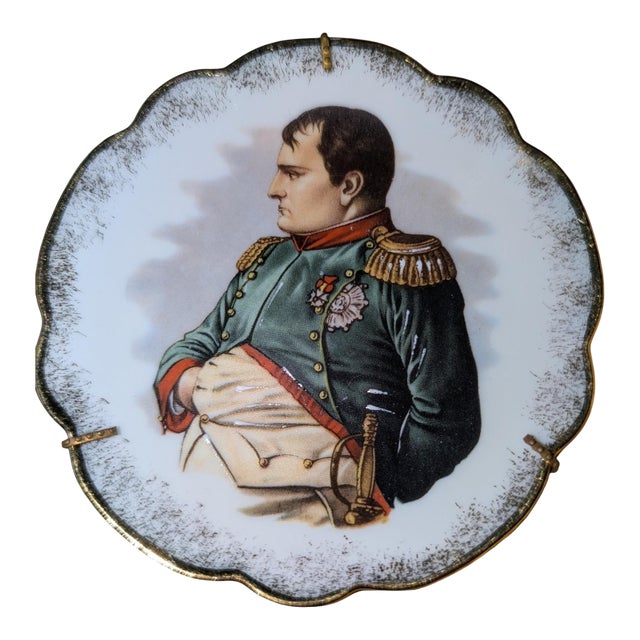 Vintage Limoges Castel Miniature Napoleon I Portrait Plate With Brass Display Hanger For Sale