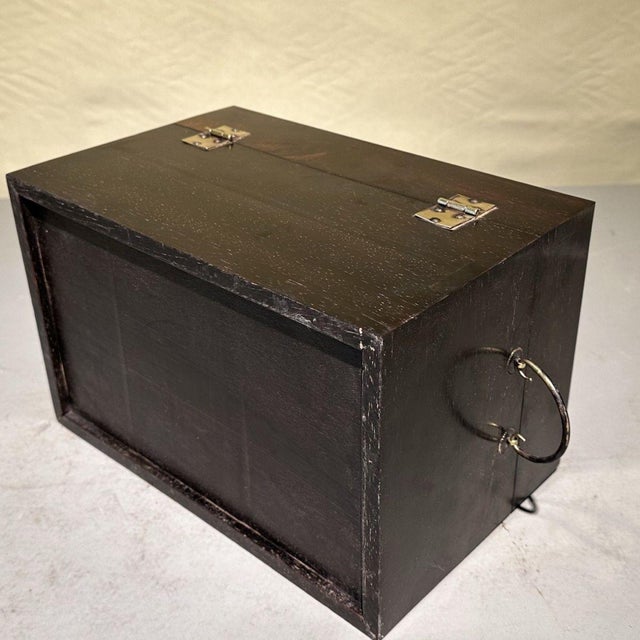 Dark Hardwood Treasure Storage Box With Antique Brass Lock, Asian Chinoiserie Chest For Sale - Image 9 of 9