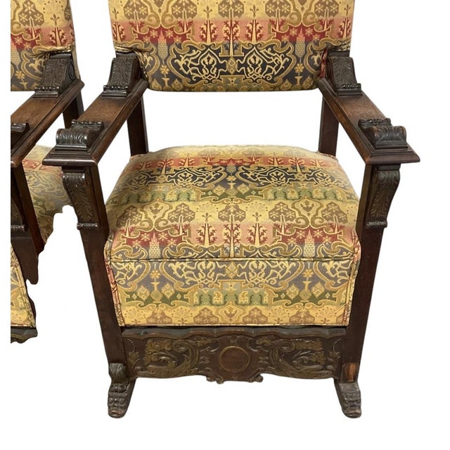 Pair of 19th Century Italian Renaissance Revival Walnut Armchairs For Sale - Image 4 of 12
