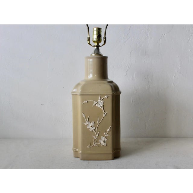 Novelty Crystal Corp Flower Over Beige Chinoiserie Ceramic Table Lamps