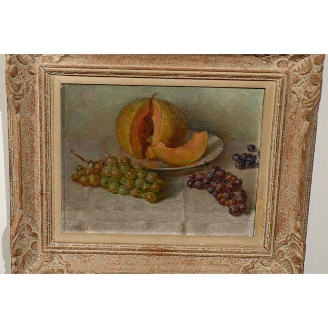 19th Century Framed Oil Still Life Painting of Fruit, Grapes, and Melon For Sale In Atlanta - Image 6 of 7