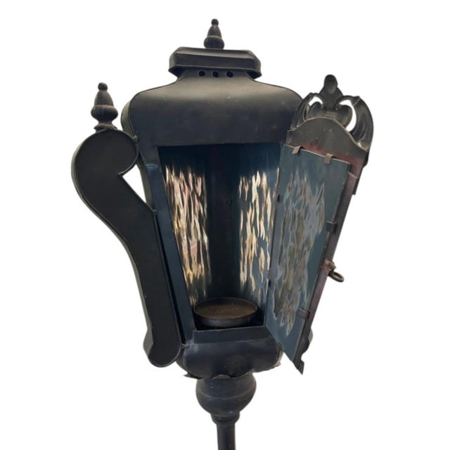 Black Vintage Black Cast Iron Floor - Standing Street-Style Lanterns - a Pair For Sale - Image 8 of 12