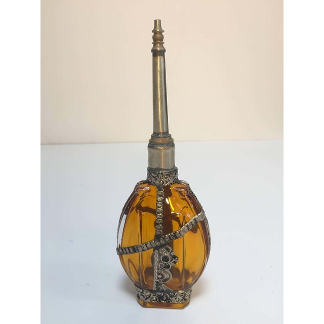 Moorish Glass Perfume Bottle Sprinkler with Embossed Metal Overlay For Sale In Palm Springs - Image 6 of 9