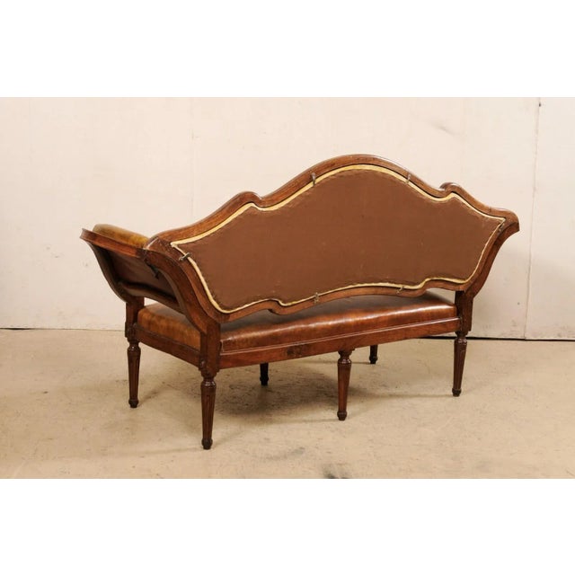 Wood Italian Venetian Leather Upholstered & Carved Wood Settee Sofa, 19th Century For Sale - Image 7 of 12