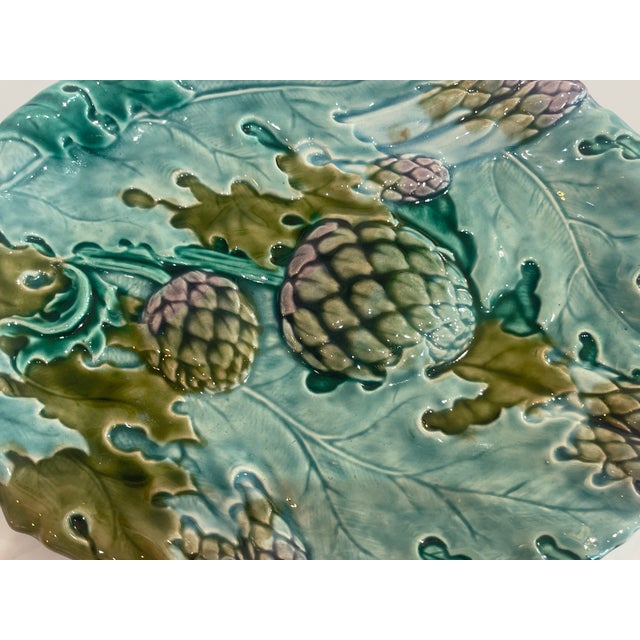 Antique French Majolica Artichoke, Asparagus Serving Dishes , a-Pair For Sale - Image 12 of 18