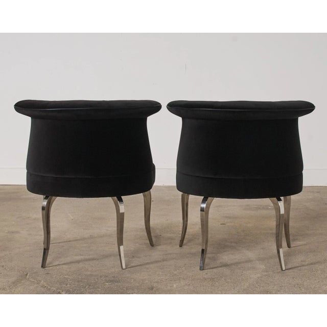 Pair of Fendi Casa Black Velvet Chrome Tulip Chairs For Sale - Image 12 of 12