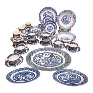 Twelve Place Settings Plus Blue Willow China- Set Of For Sale