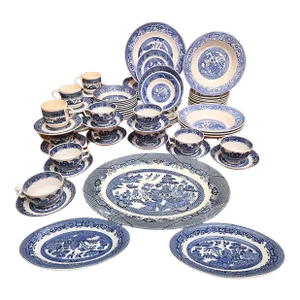 Twelve Place Settings Plus Blue Willow China- Set Of