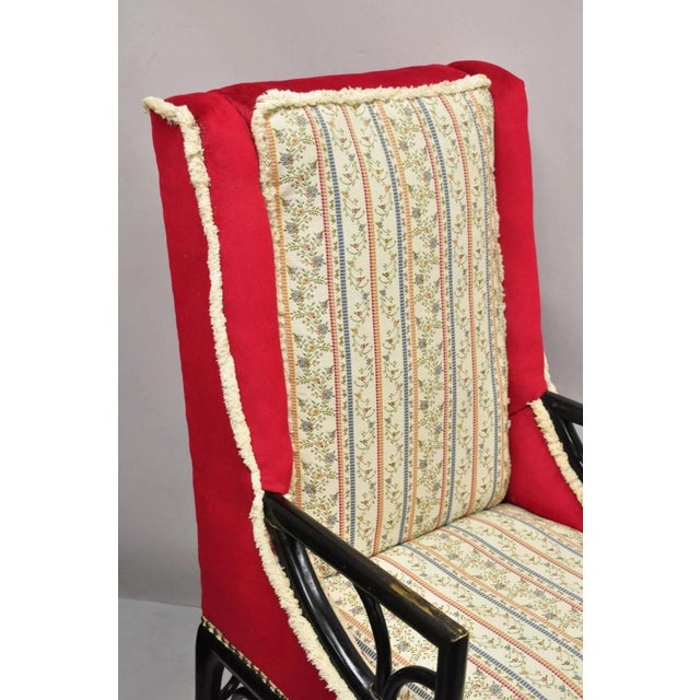 Wood Vintage Chinoiserie James Mont Style Black Fretwork Lounge Arm Chairs - A Pair For Sale - Image 7 of 12