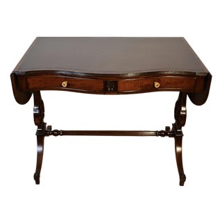 1930s English Regency Style Mahogany Lyre Base Drop-Leaf Sofa Table For Sale