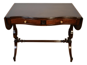 1930s English Regency Style Mahogany Lyre Base Drop-Leaf Sofa Table